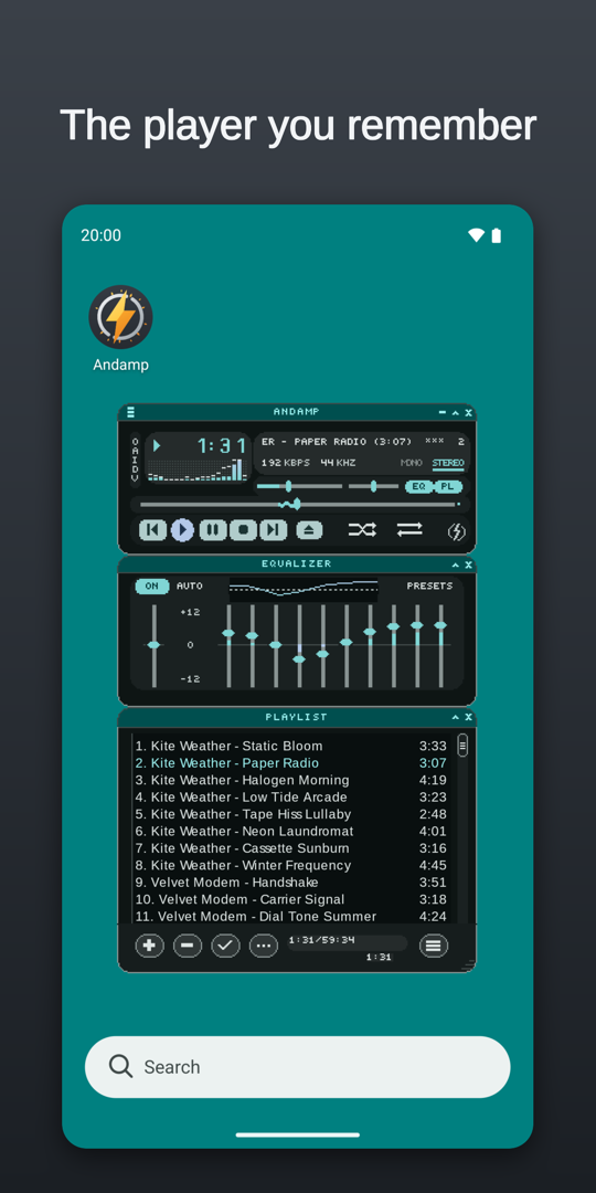 The player, equalizer and playlist windows